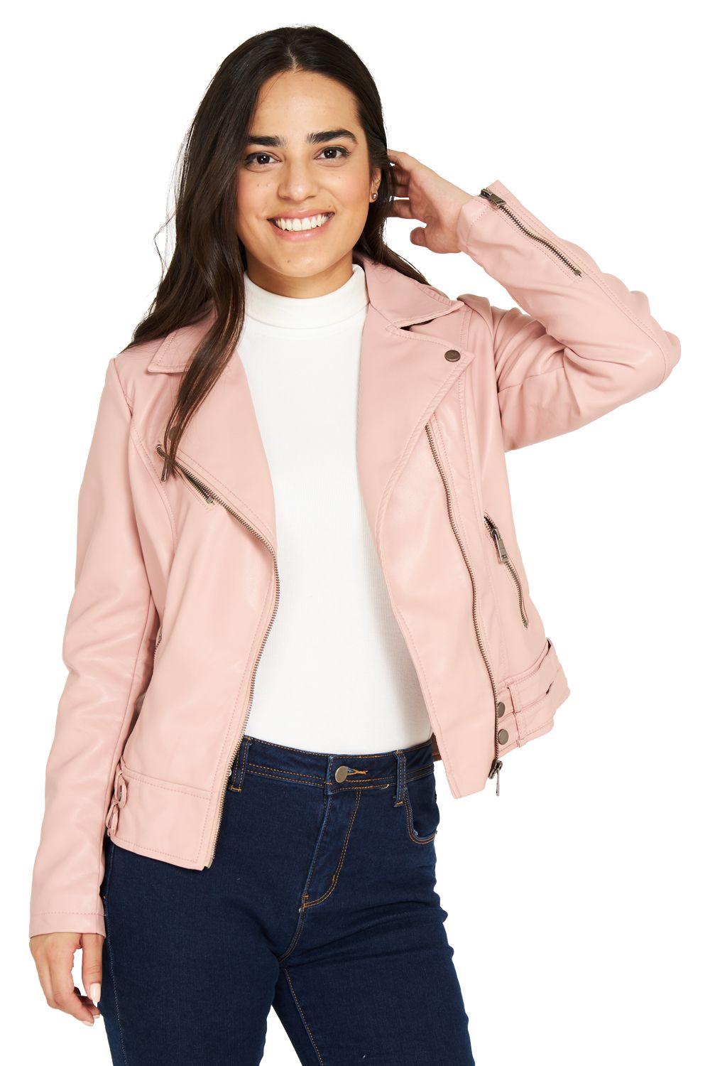Chaqueta Ecocuero Estilo Biker Rosado Nicopoly-0