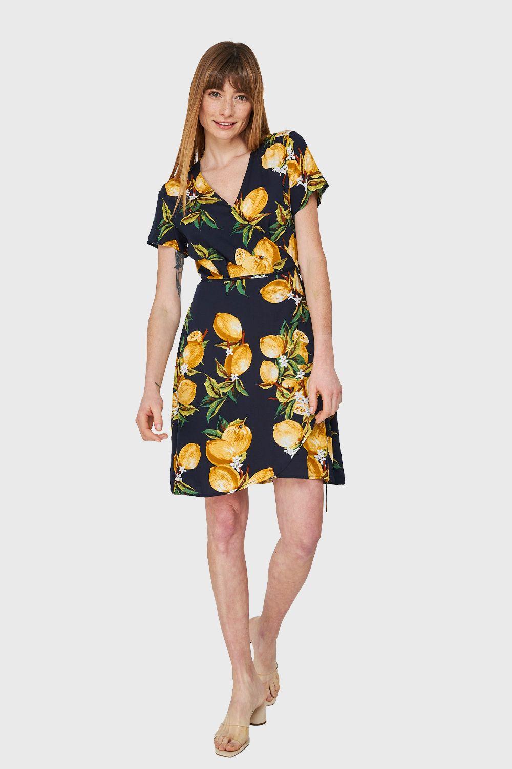 Vestido Limones Envolvente Azul Marino Nicopoly-1