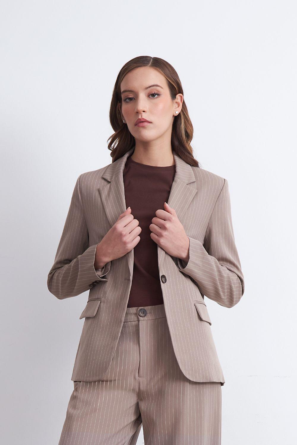 Blazer Rayas Diplomáticas Khaki Nicopoly-5