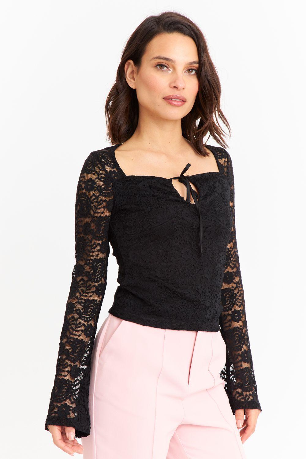 Polera Encaje Escote Nudo Negro Nicopoly-4