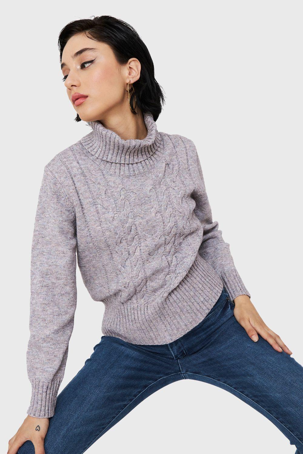 Sweater Cuello Alto Trenzas Gris Nicopoly-4