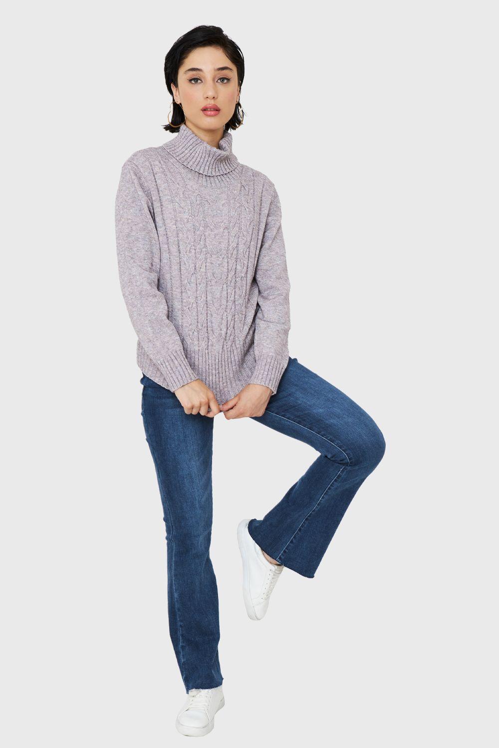 Sweater Cuello Alto Trenzas Gris Nicopoly-1