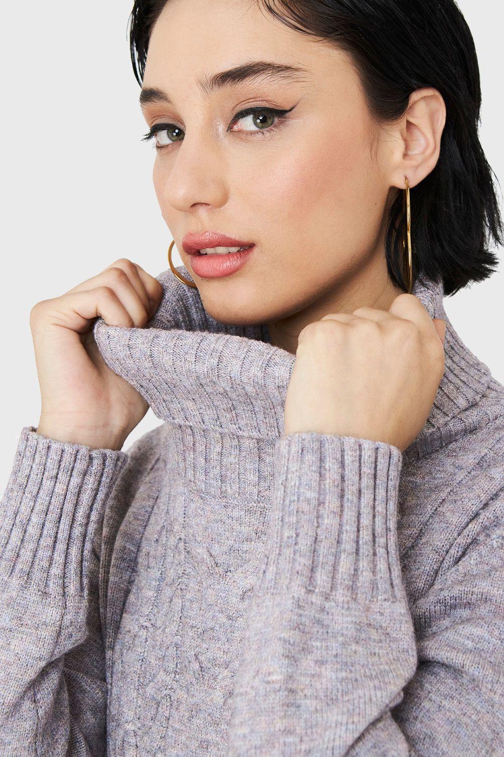 Sweater Cuello Alto Trenzas Gris Nicopoly-5