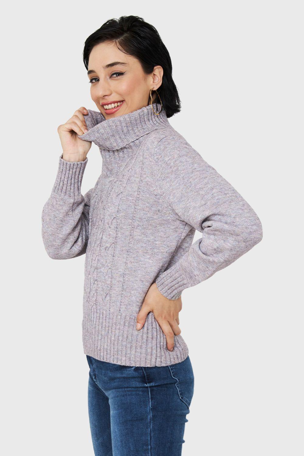 Sweater Cuello Alto Trenzas Gris Nicopoly-2