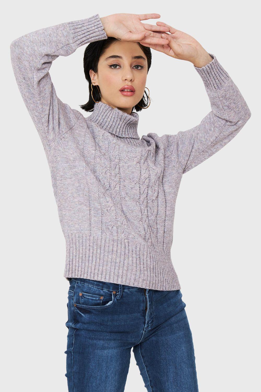 Sweater Cuello Alto Trenzas Gris Nicopoly-0