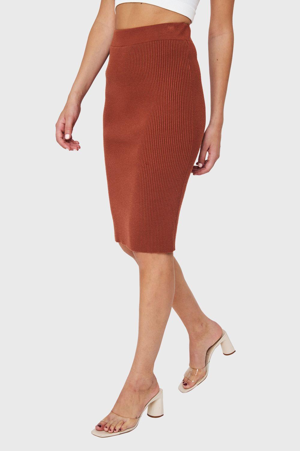 Falda Midi Acanalada Café Nicopoly-2