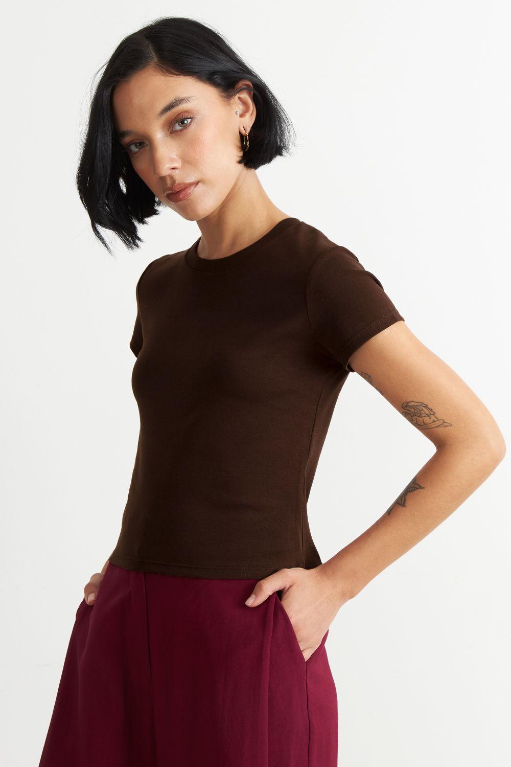 Polera Manga Corta Básica Café Nicopoly-2