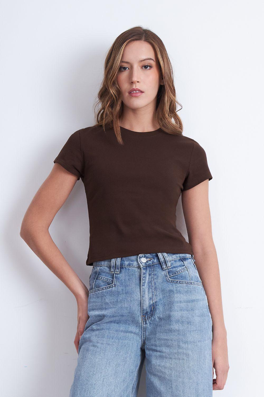 Polera Manga Corta Básica Café Nicopoly-0