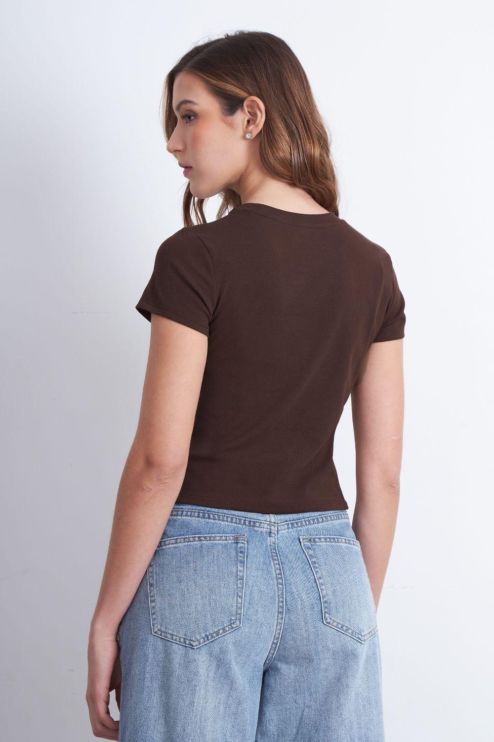 Polera Manga Corta Básica Café Nicopoly-3