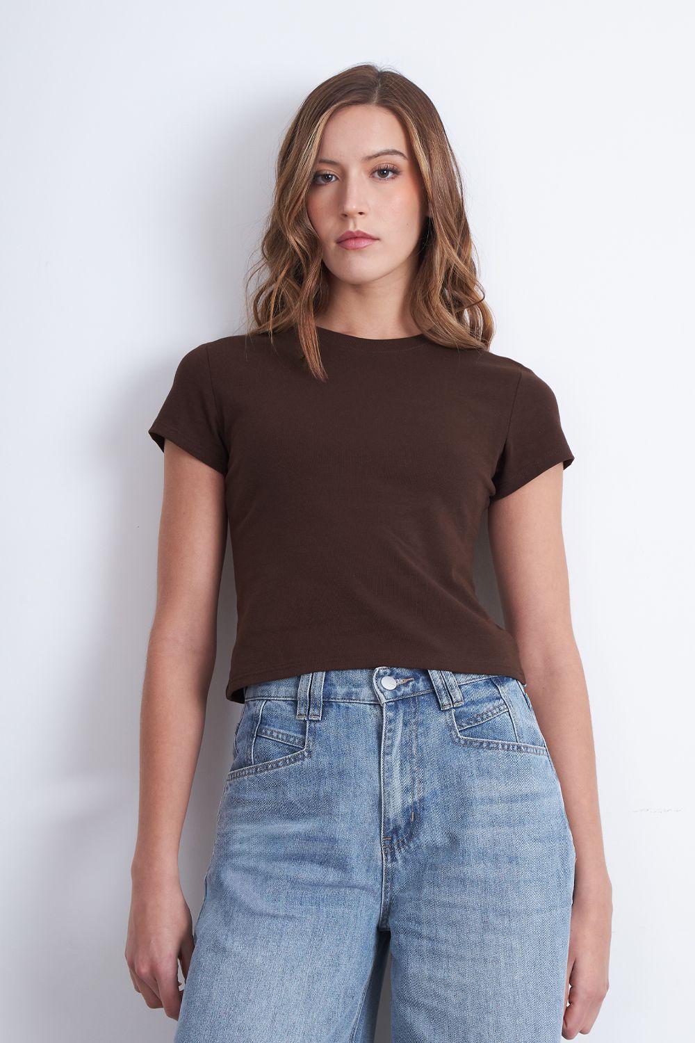 Polera Manga Corta Básica Café Nicopoly-4