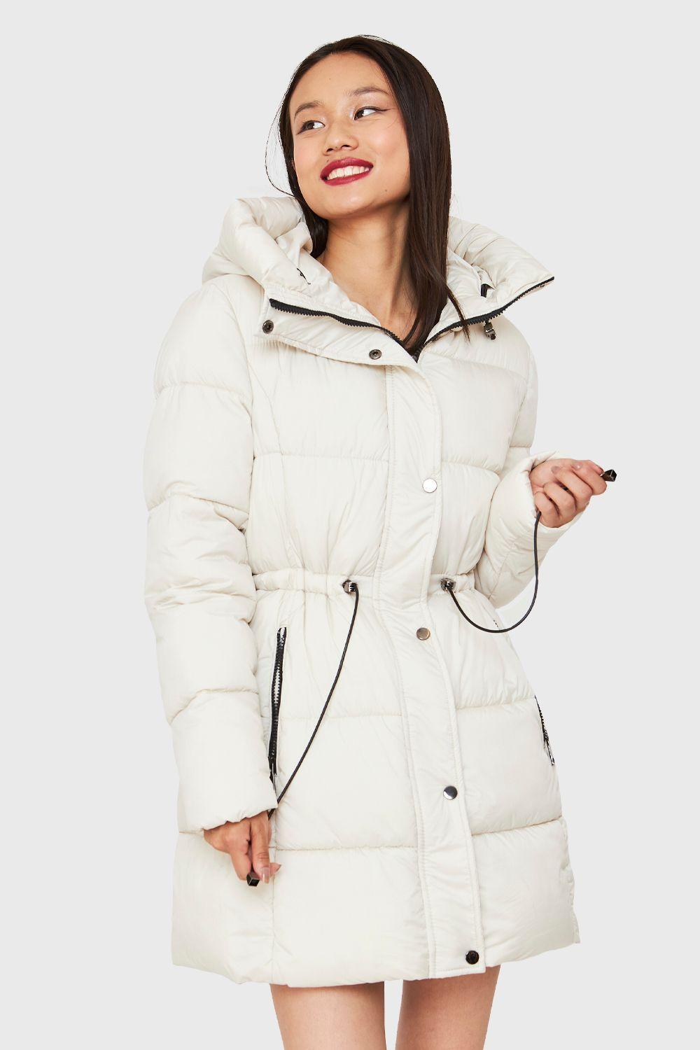 Parka Midi Acolchada Gorro Blanco Invierno Nicopoly-4