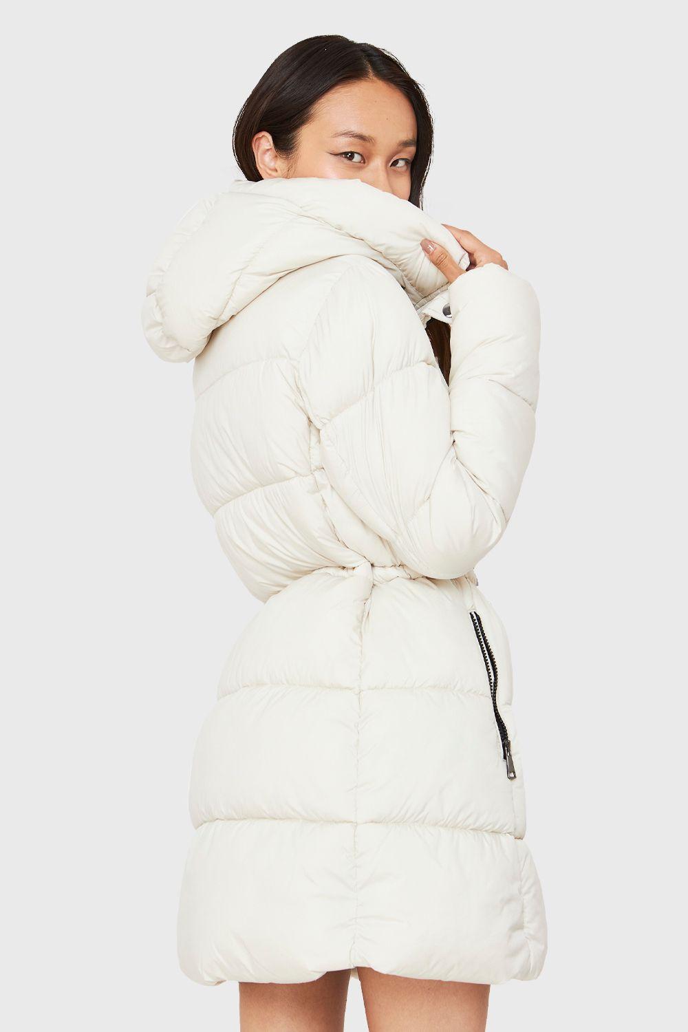 Parka Midi Acolchada Gorro Blanco Invierno Nicopoly-3