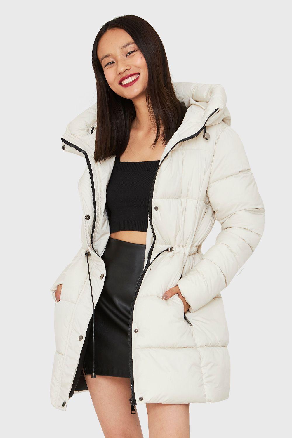 Parka Midi Acolchada Gorro Blanco Invierno Nicopoly-0