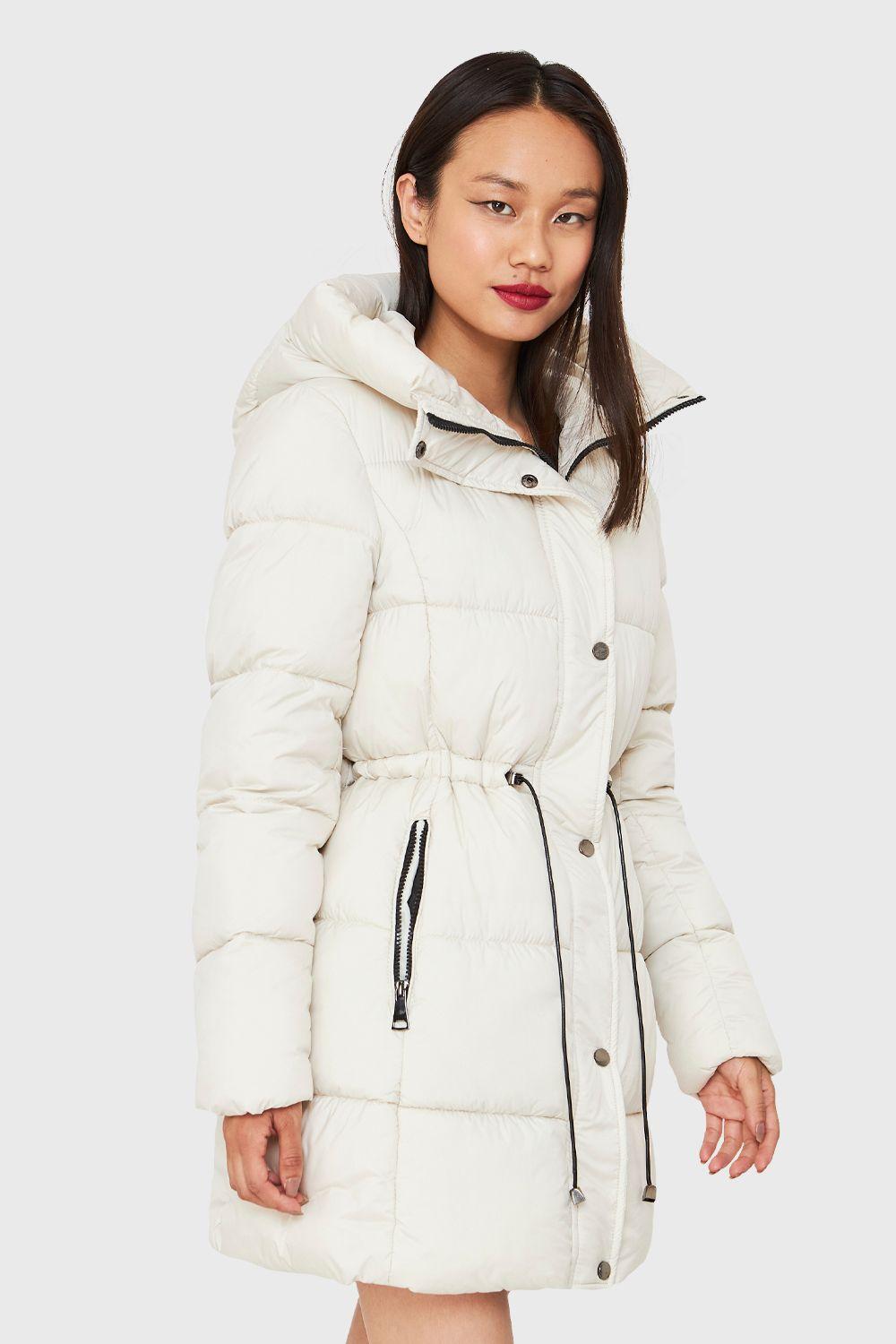 Parka Midi Acolchada Gorro Blanco Invierno Nicopoly-2