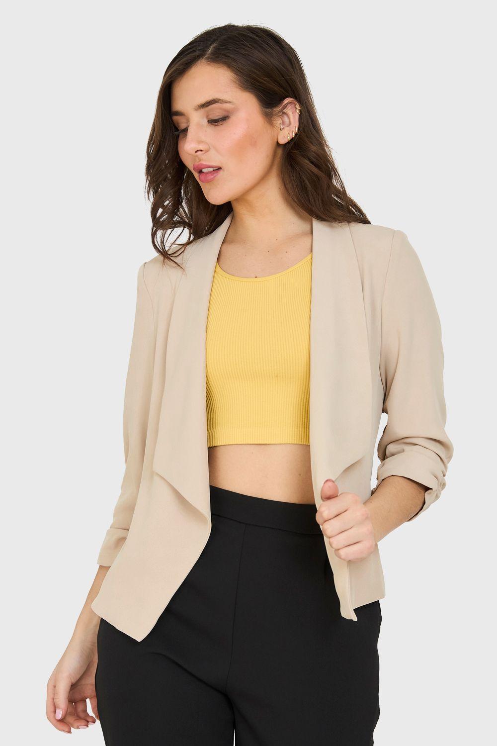 Blazer Manga Detalle Drapeado Beige Nicopoly-0