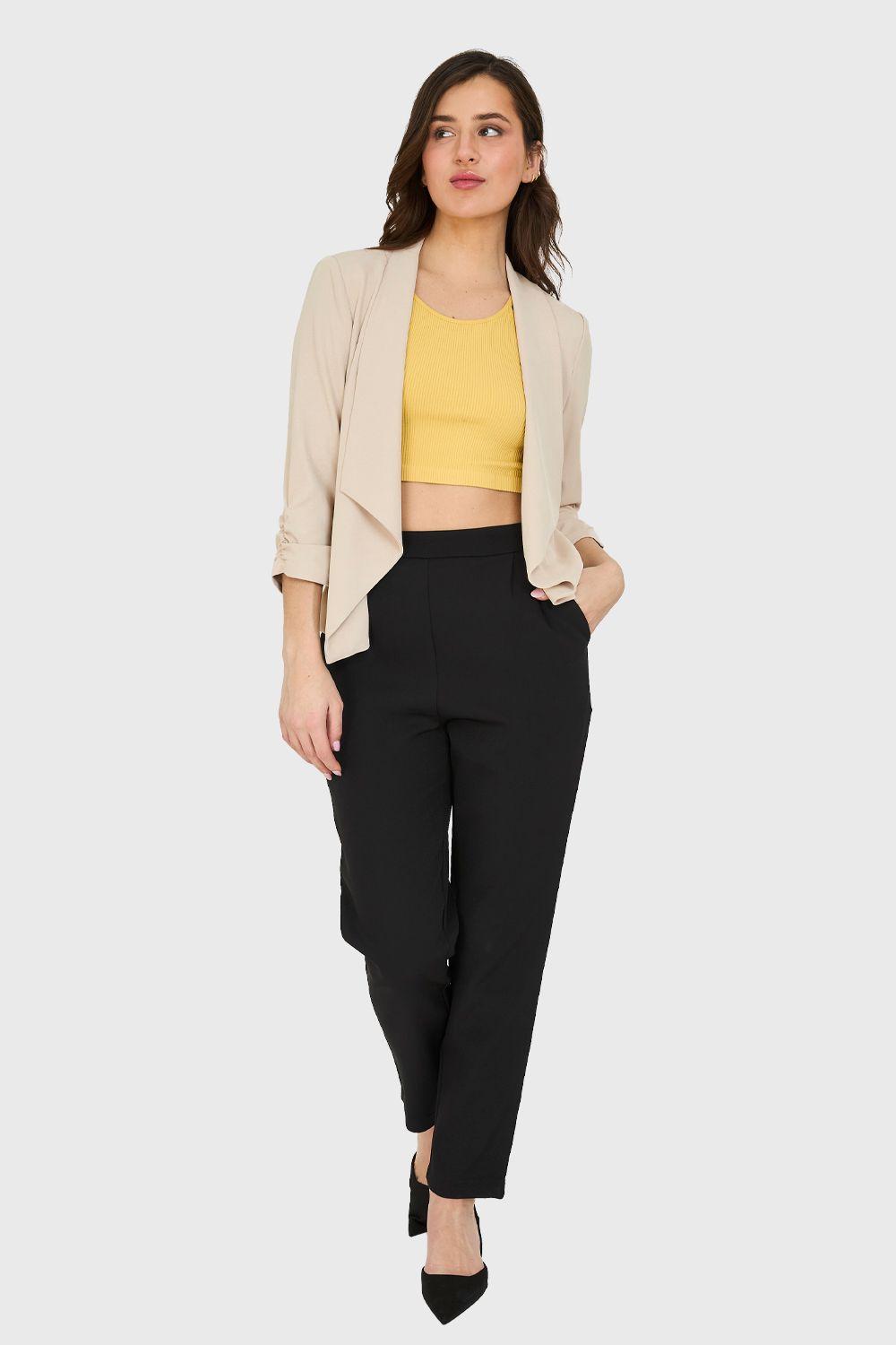 Blazer Manga Detalle Drapeado Beige Nicopoly-1