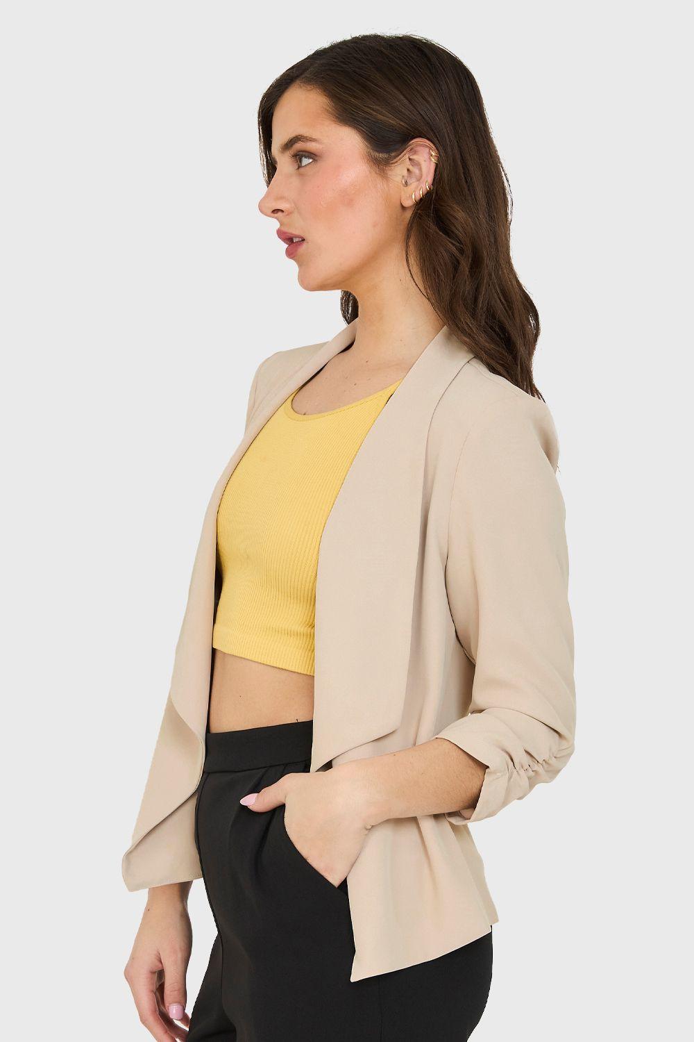 Blazer Manga Detalle Drapeado Beige Nicopoly-2
