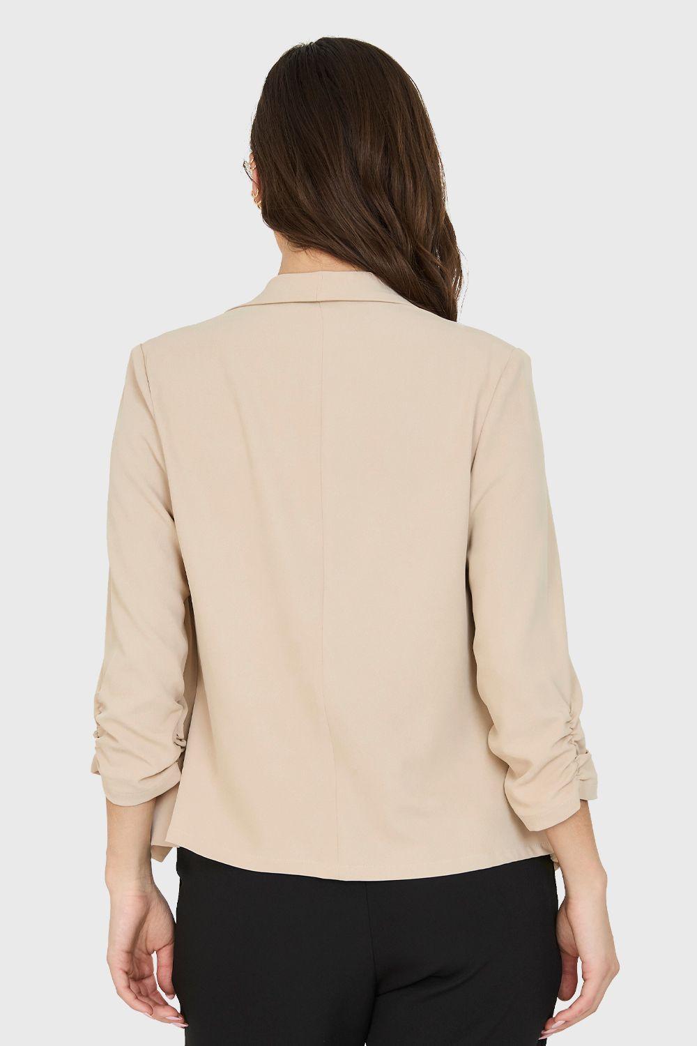 Blazer Manga Detalle Drapeado Beige Nicopoly-3