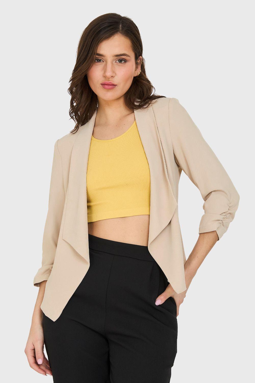 Blazer Manga Detalle Drapeado Beige Nicopoly-4