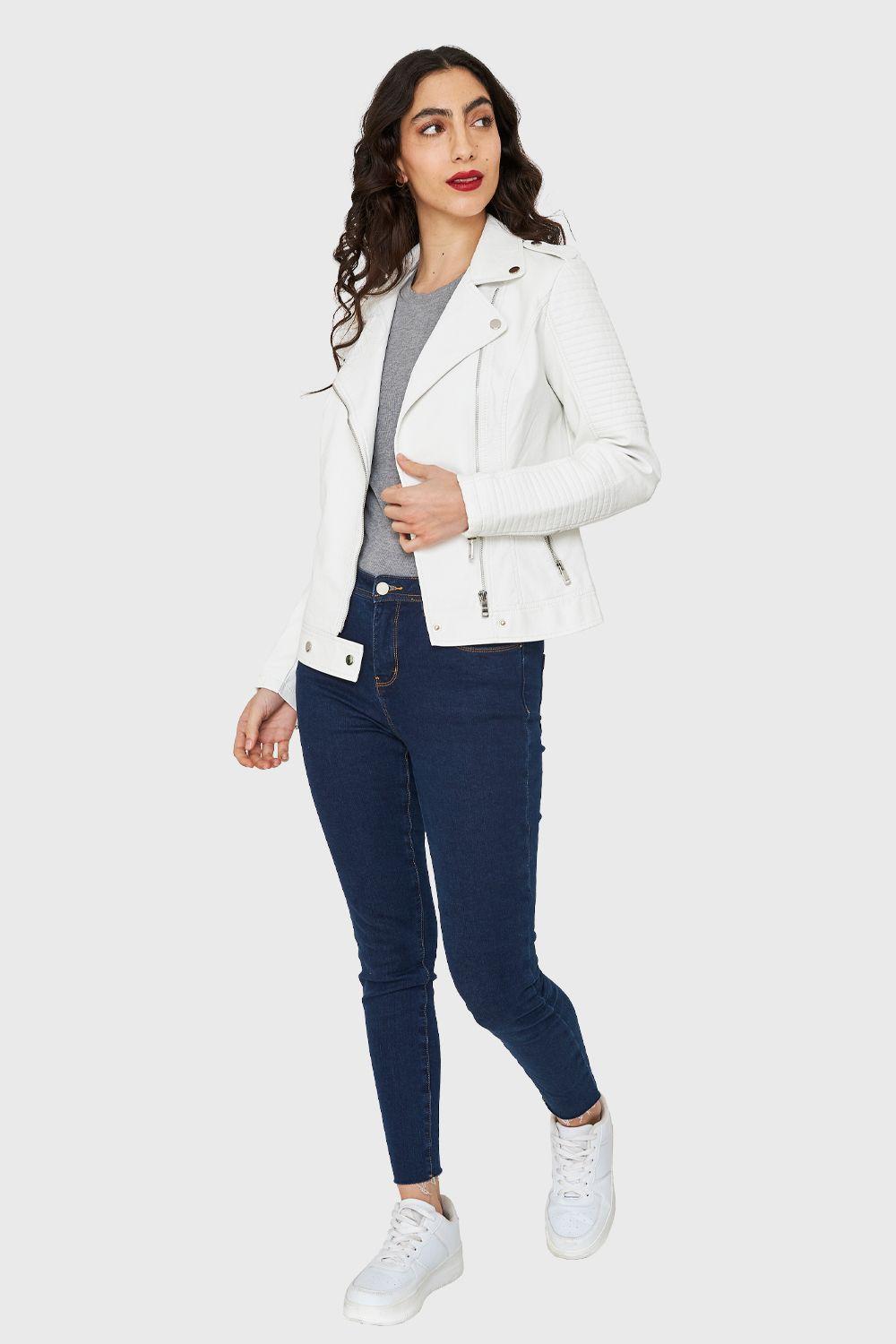 Chaqueta Tipo Biker Ecocuero Blanco Nicopoly-1