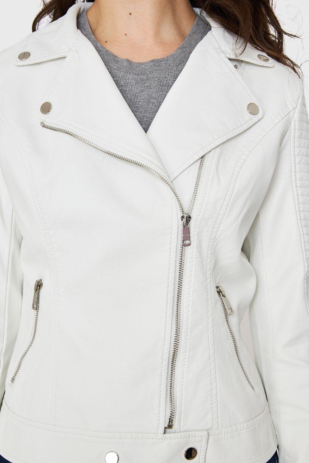 Chaqueta Tipo Biker Ecocuero Blanco Nicopoly-5