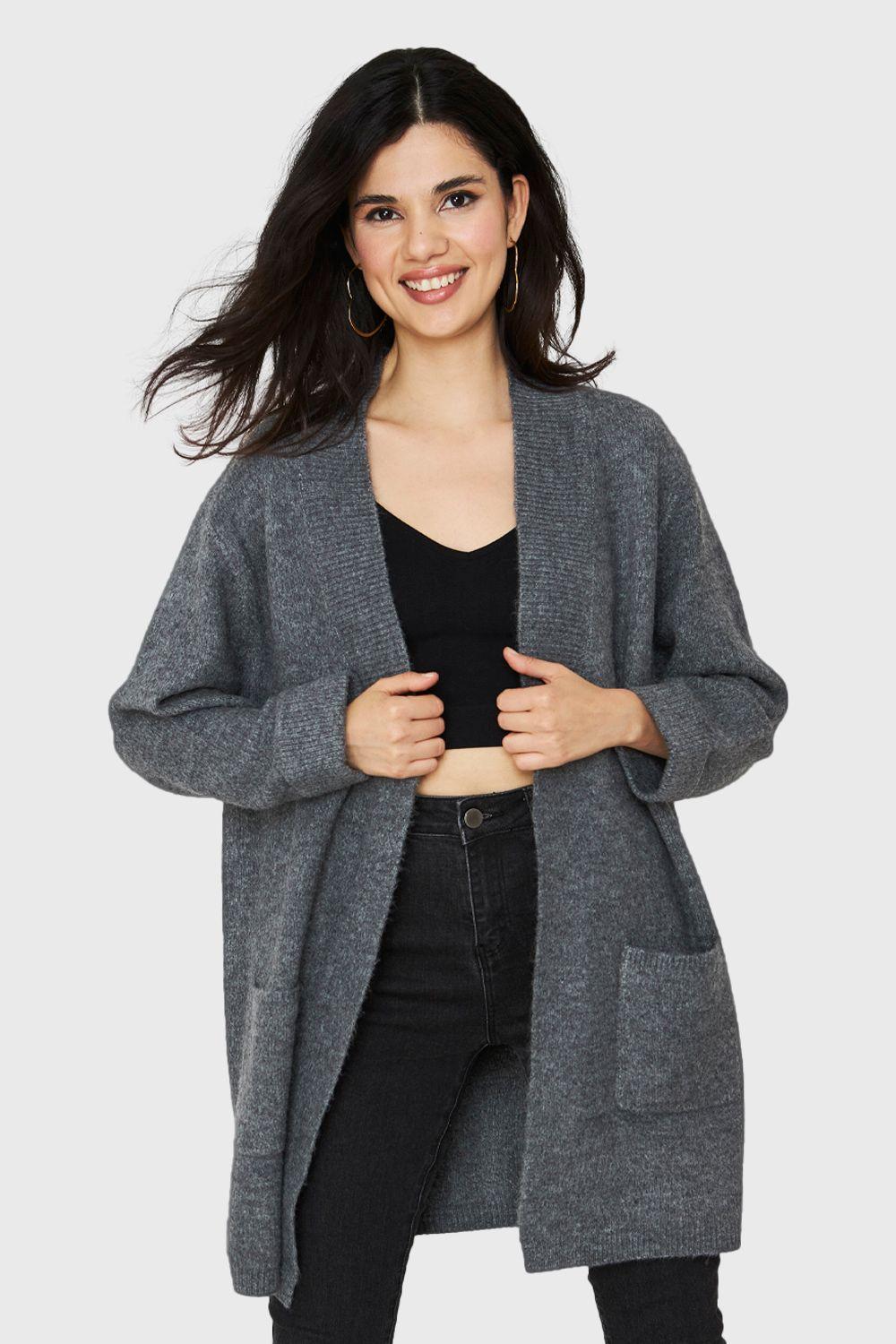 Cárdigan Jaspeado Bolsillos Gris Nicopoly-0