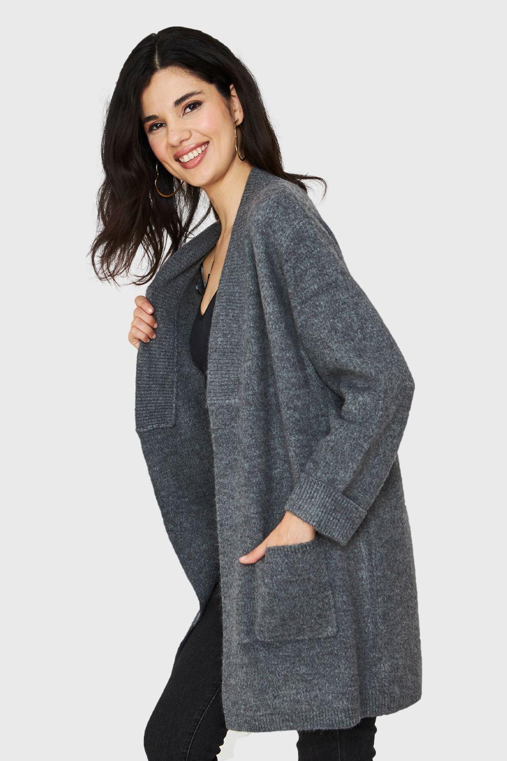 Cárdigan Jaspeado Bolsillos Gris Nicopoly-2