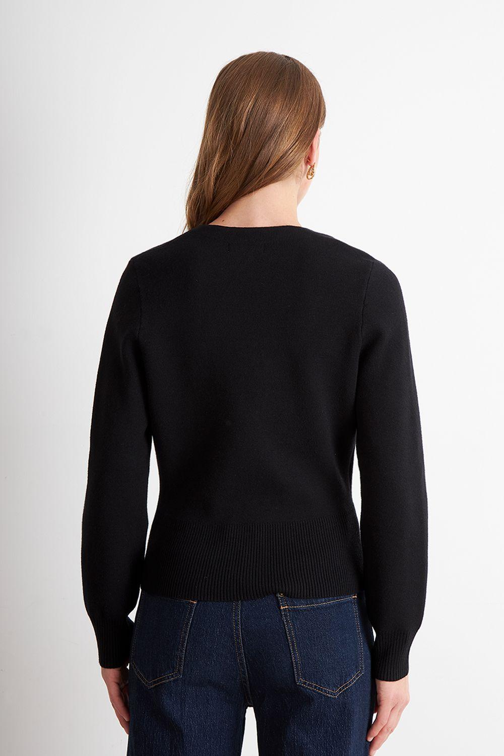 Cárdigan Cruzado con Botón Dorado Negro Nicopoly-3