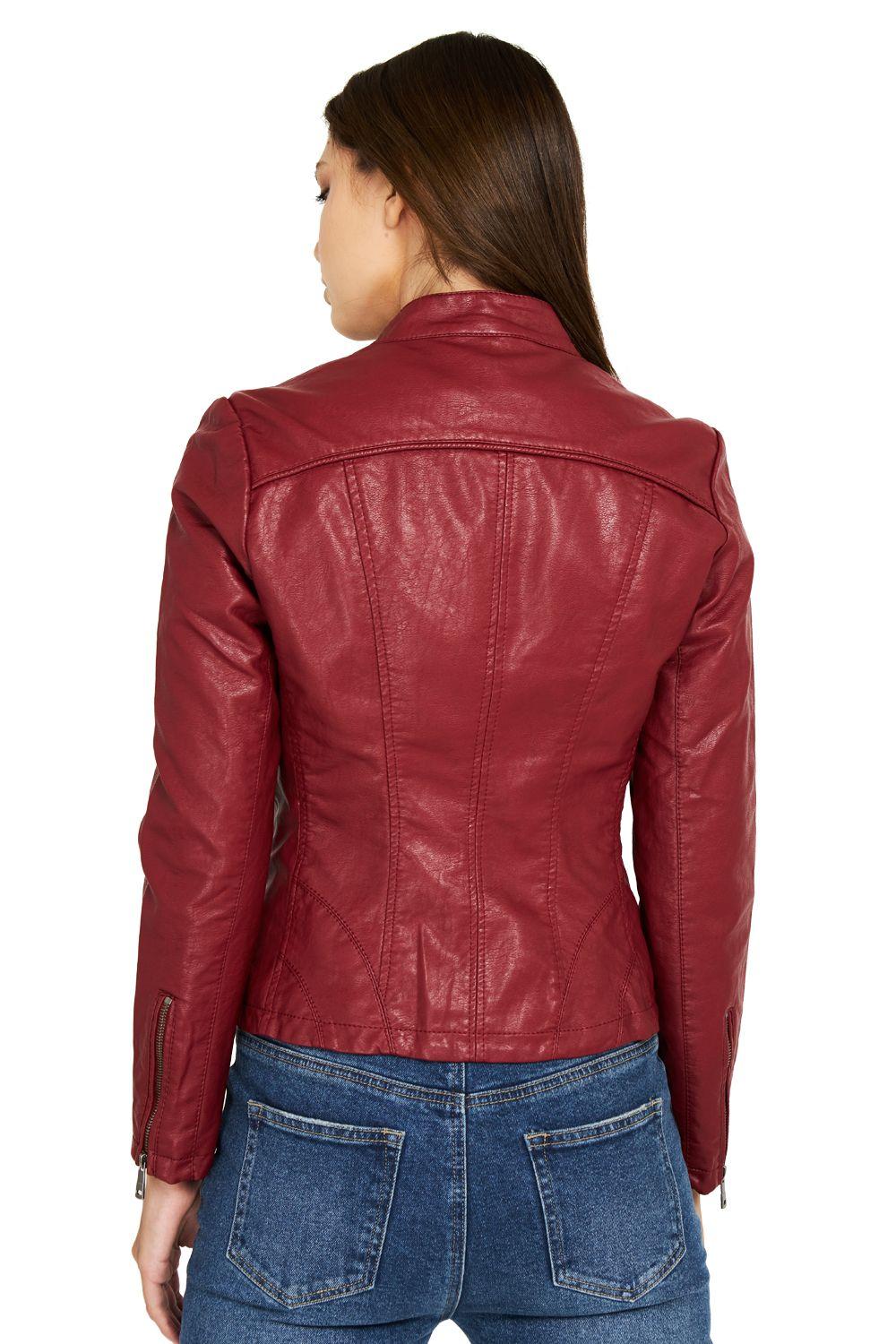 Chaqueta Ecocuero Cuello Mao Burdeo Nicopoly-3