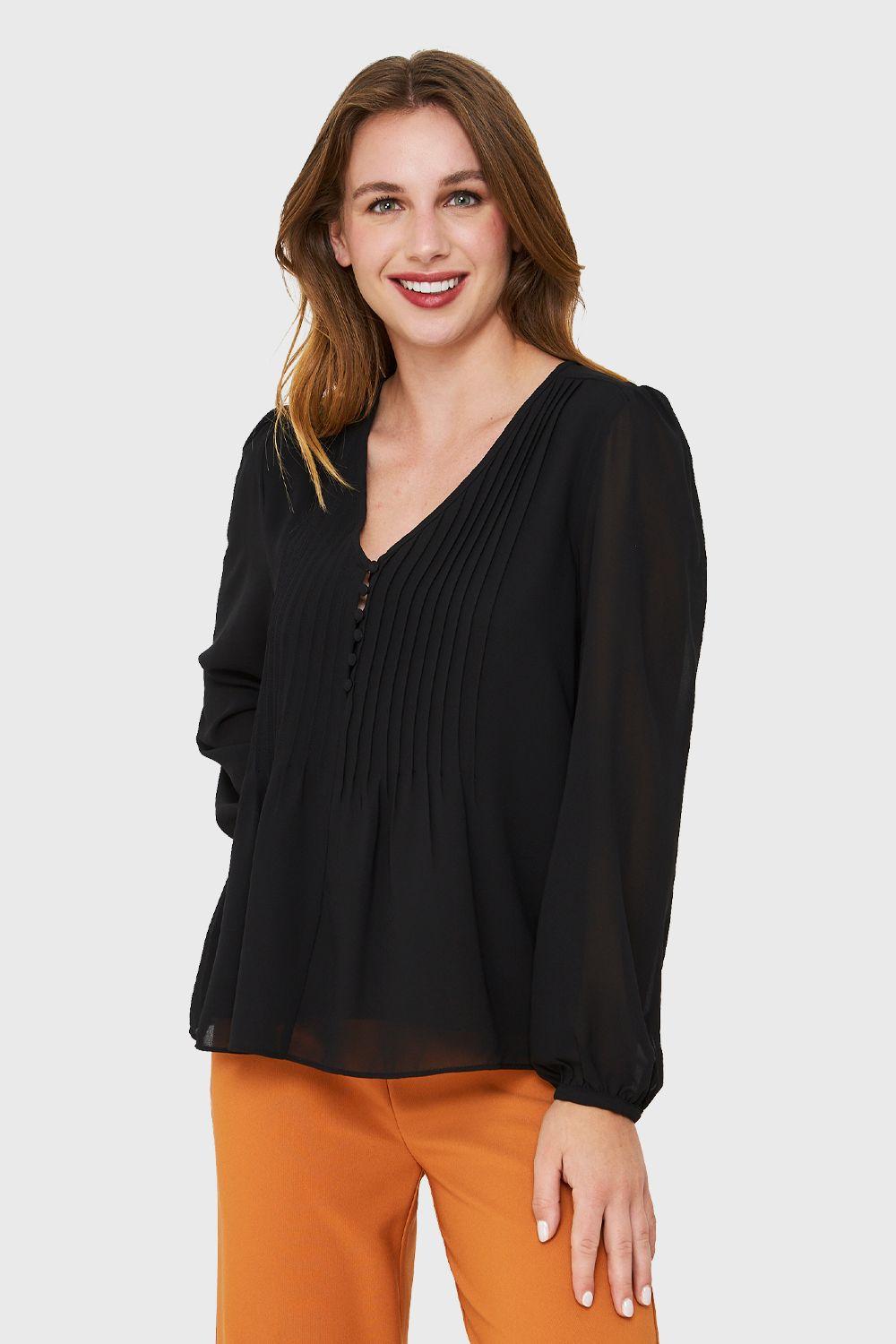 Blusa Pliegues y Vuelos Negro Nicopoly-4