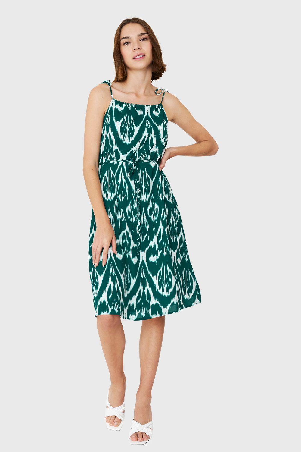Vestido Midi Print Étnico Verde Nicopoly-1