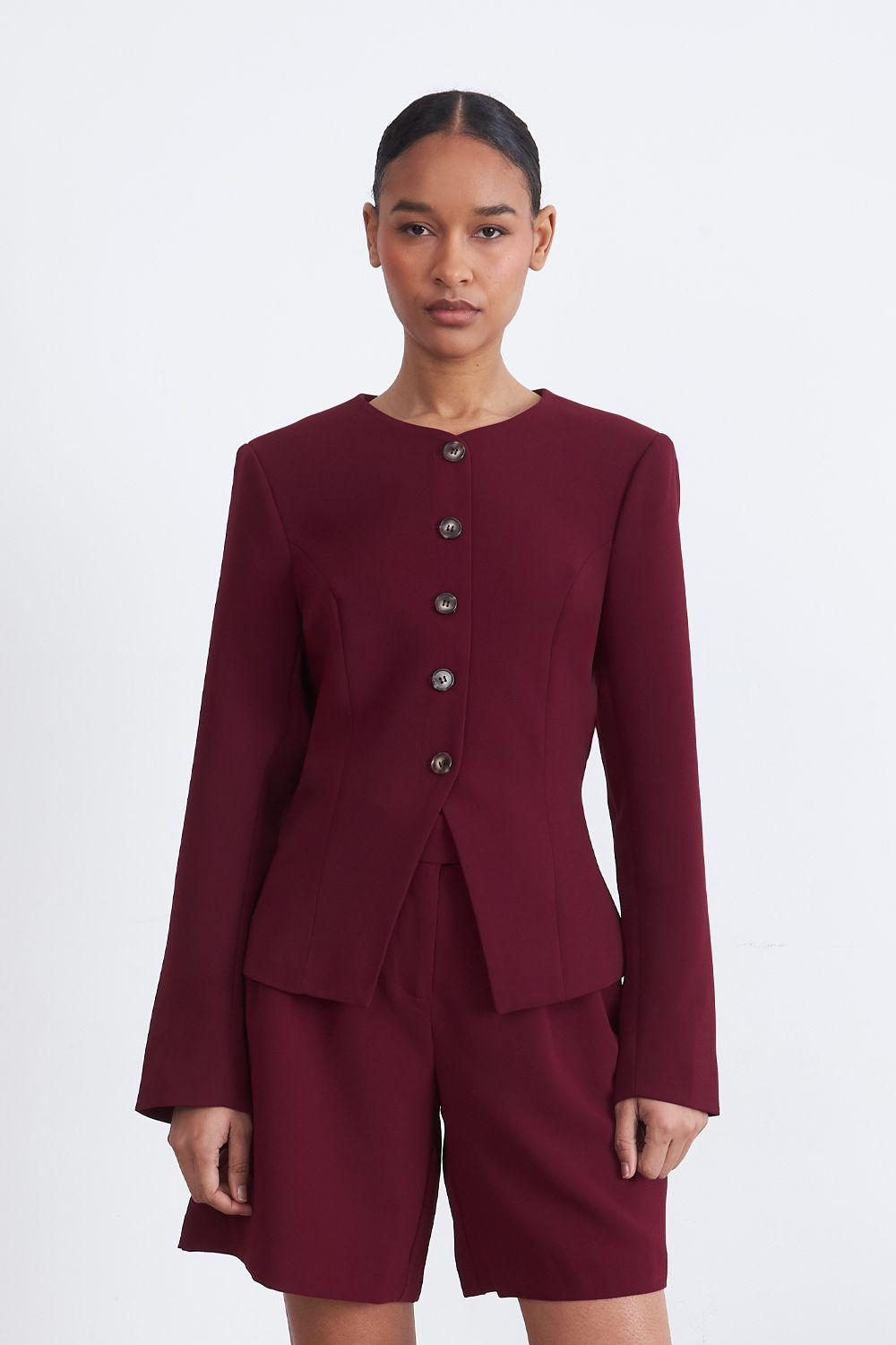 Blazer Peplum Botones Burdeo Nicopoly-0