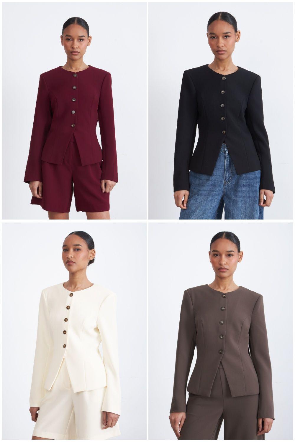 Blazer Peplum Botones Burdeo Nicopoly-6