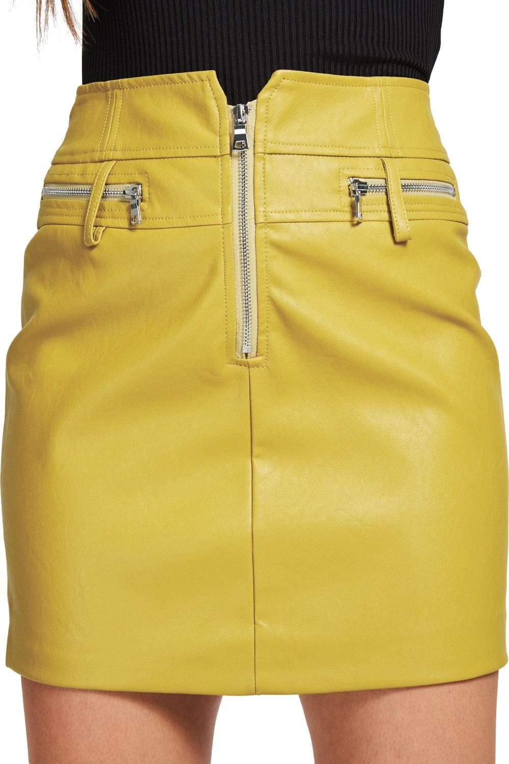 Mini Falda Ecocuero Cierres Amarillo Nicopoly-4