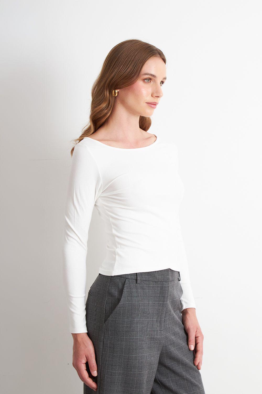 Polera Manga Larga Cuello Bote Blanco Nicopoly-2