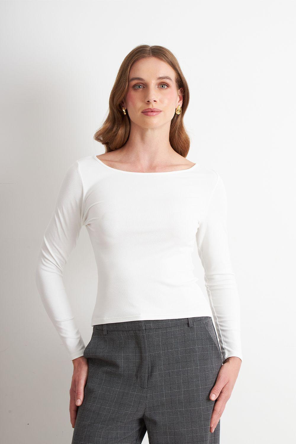 Polera Manga Larga Cuello Bote Blanco Nicopoly-4