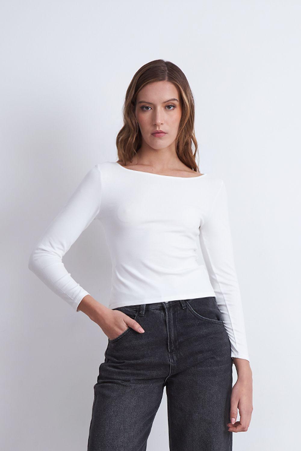 Polera Manga Larga Cuello Bote Blanco Nicopoly-0