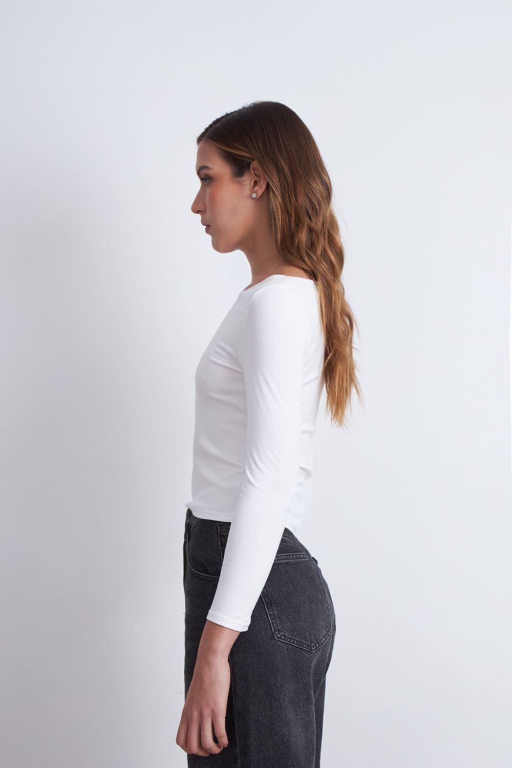 Polera Manga Larga Cuello Bote Blanco Nicopoly-2