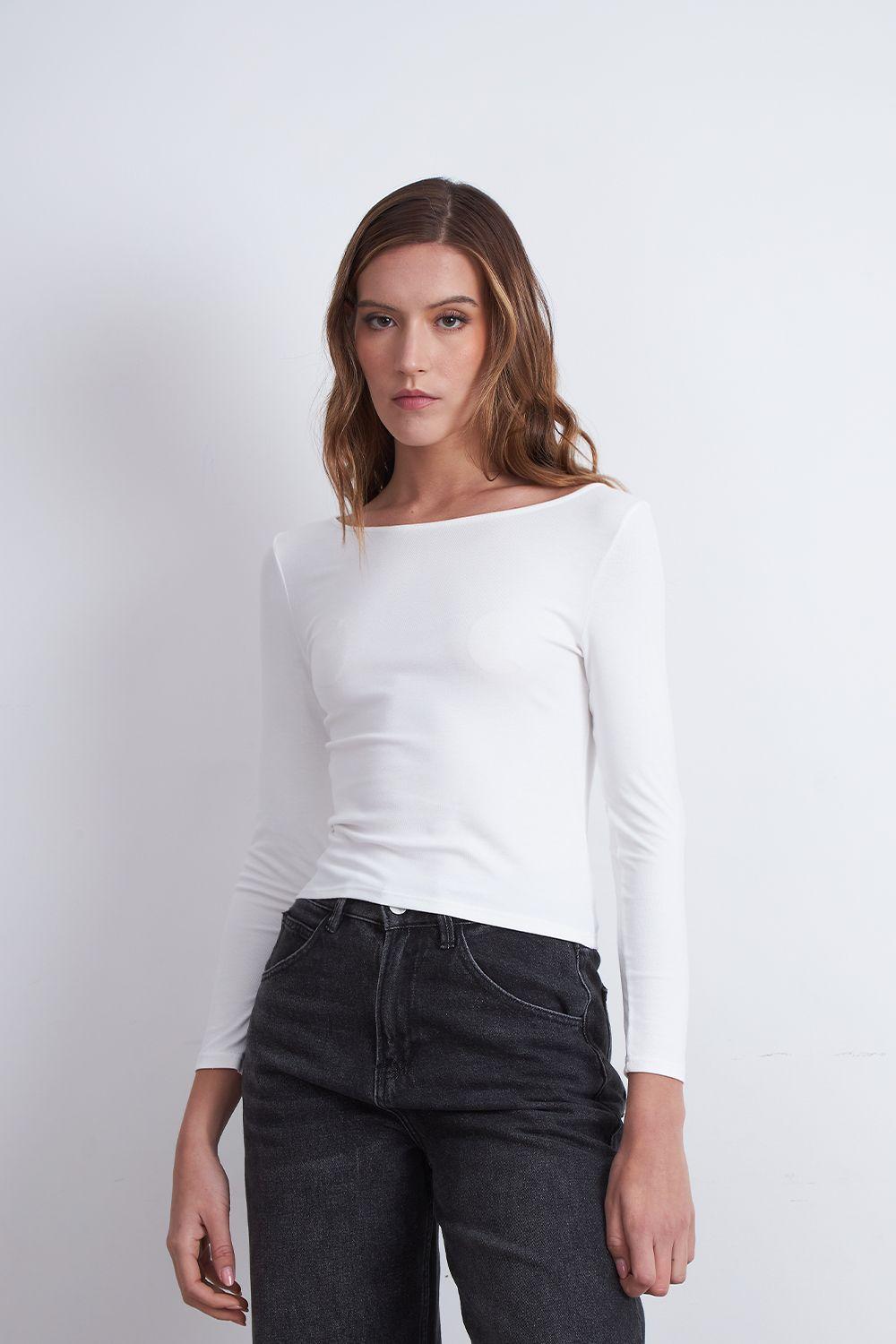 Polera Manga Larga Cuello Bote Blanco Nicopoly-4