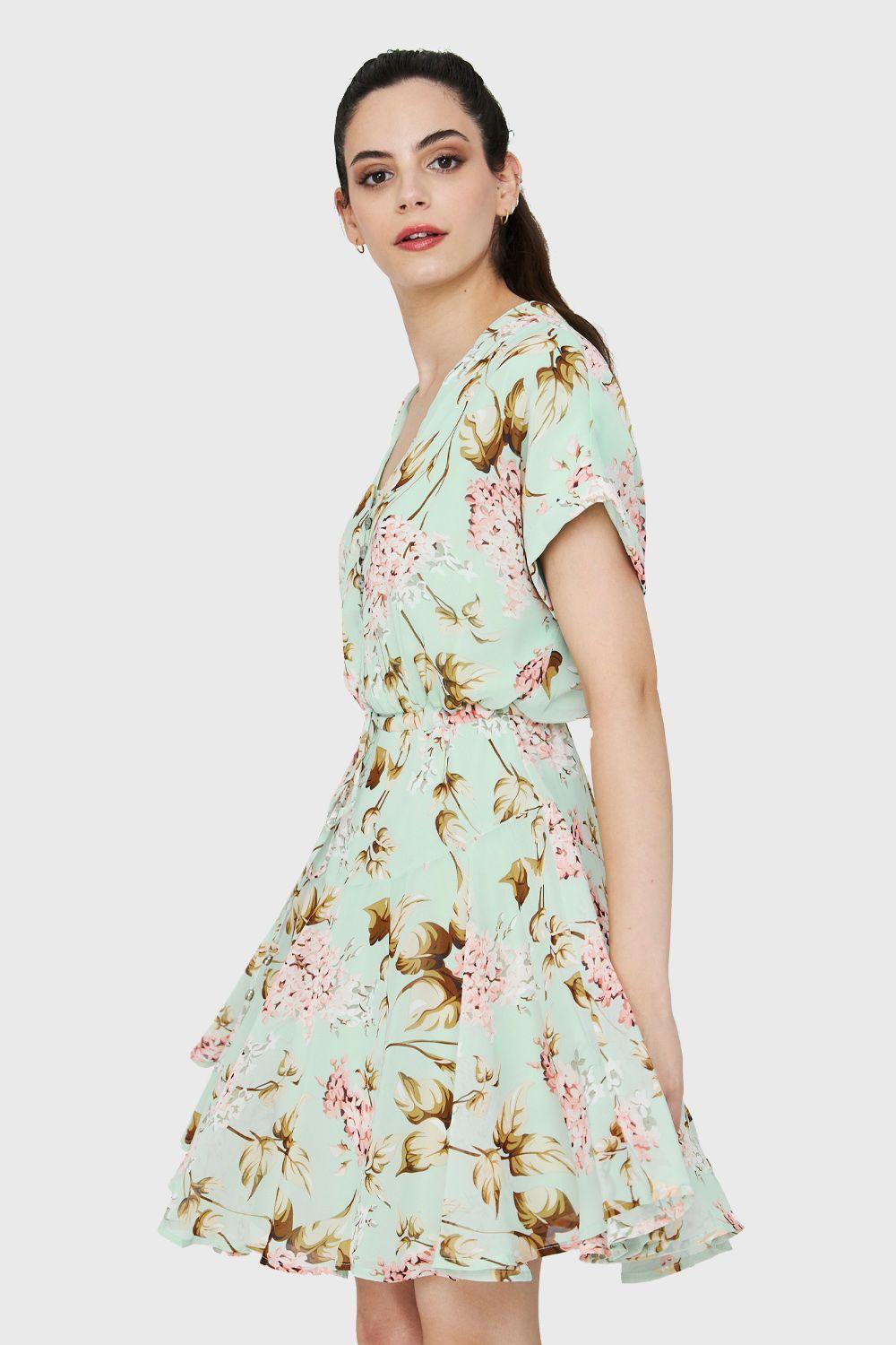 Vestido Corto Botones Verde Agua Nicopoly-2