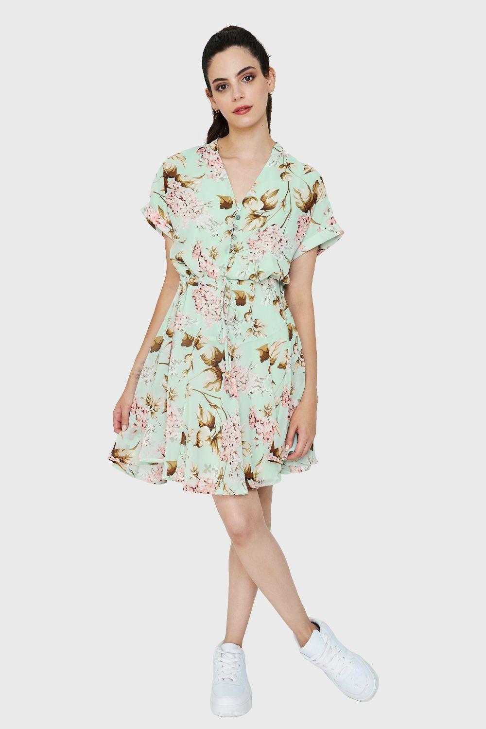 Vestido Corto Botones Verde Agua Nicopoly-1