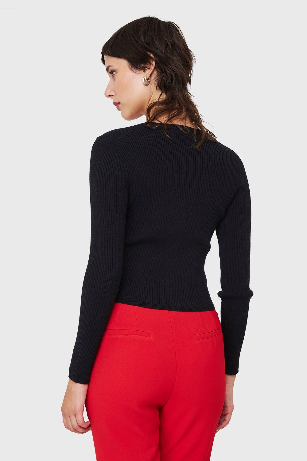 Cárdigan Botones Acanalado Negro Nicopoly-3