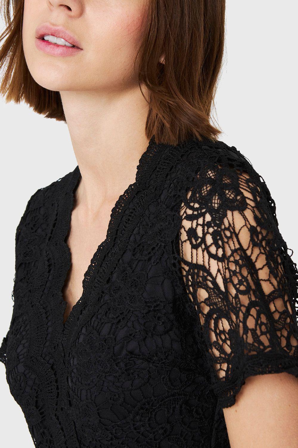 Vestido Canesú Broderie Negro Nicopoly-5