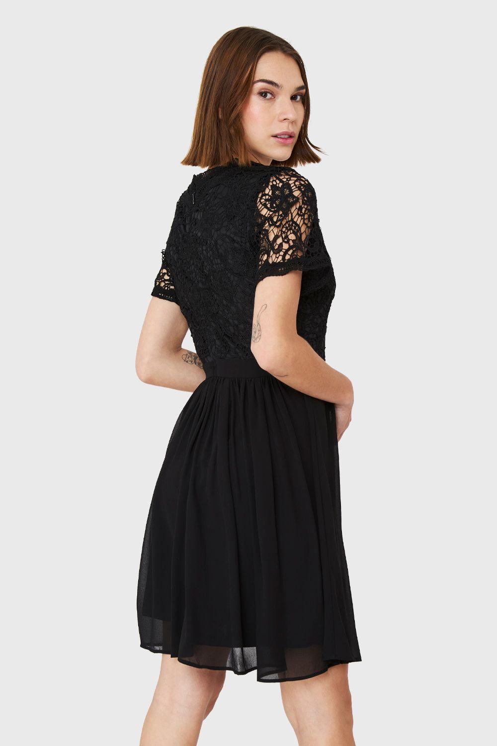 Vestido Canesú Broderie Negro Nicopoly-3