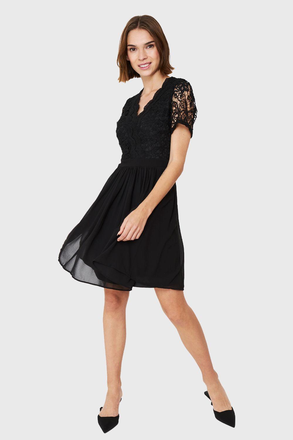 Vestido Canesú Broderie Negro Nicopoly-1
