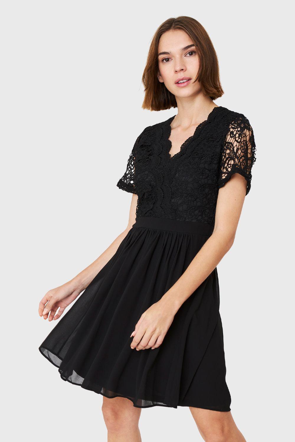 Vestido Canesú Broderie Negro Nicopoly-0
