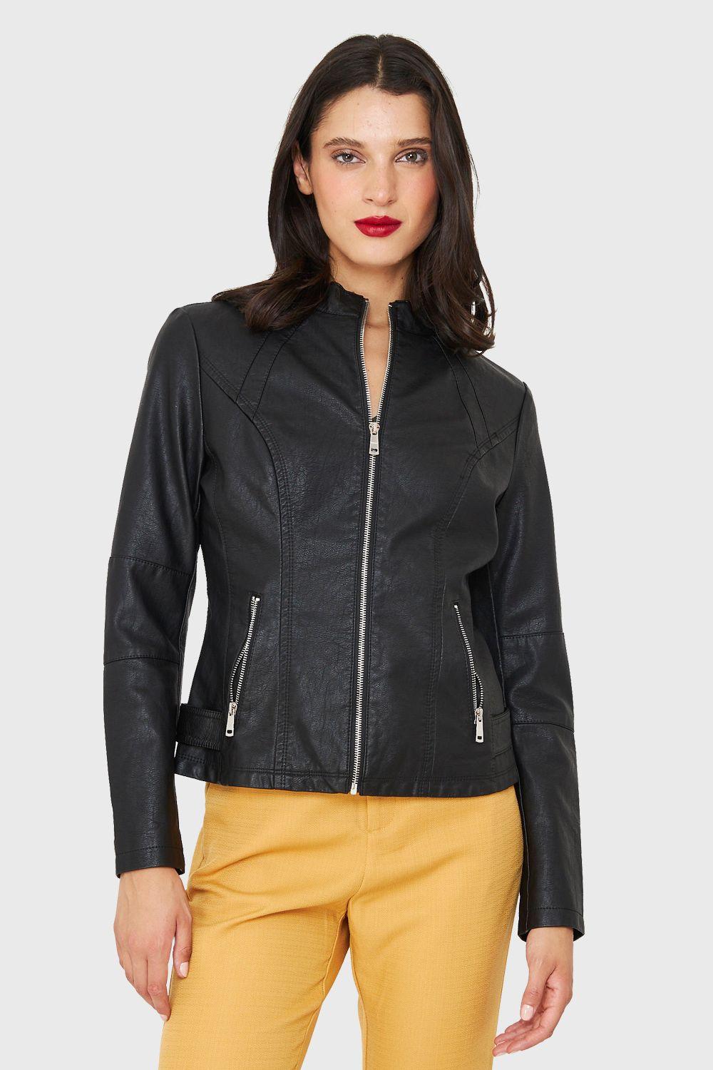 Chaqueta Mao Ecocuero Negro Nicopoly-0