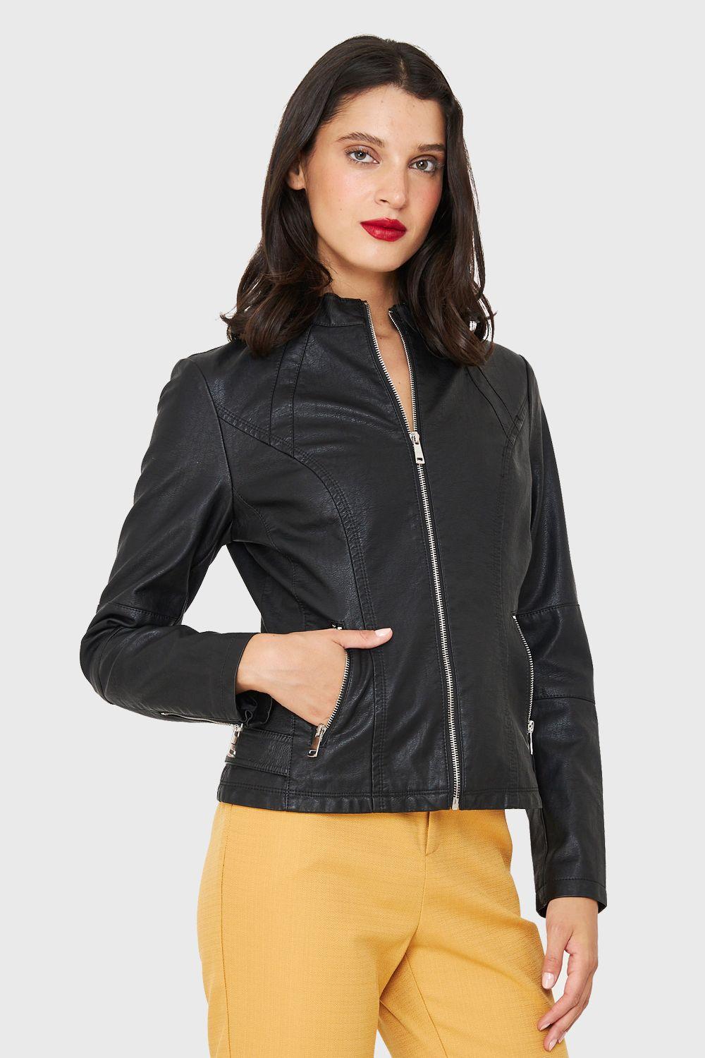 Chaqueta Mao Ecocuero Negro Nicopoly-2