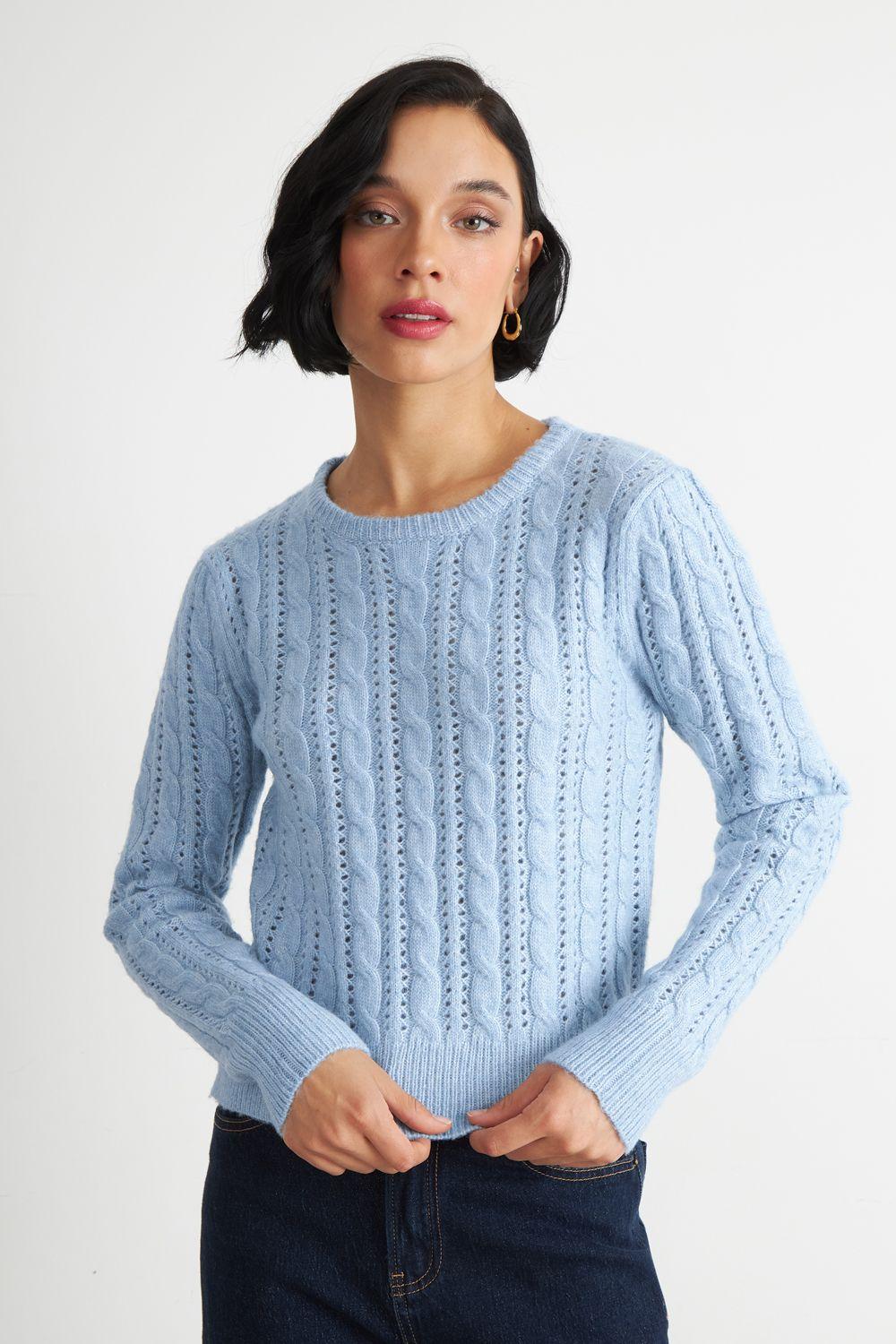 Sweater de Punto Calado Celeste Nicopoly-0