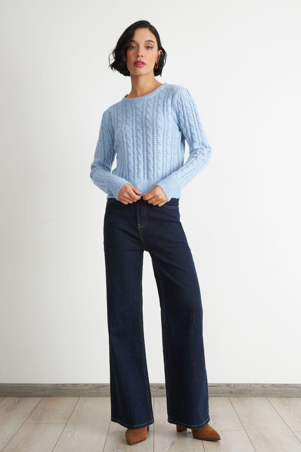 Sweater de Punto Calado Celeste Nicopoly-1